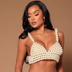 Elegant Pearl Embellished Crop Top